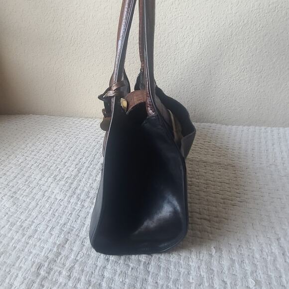 Brahmin Black and Brown Croc Embossed Leather Handbag - Picture 3 of 9